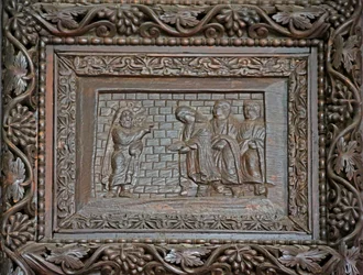 Panneau de la porte du 5ème siècle : le Christ ressuscité apparaît à ses disciples